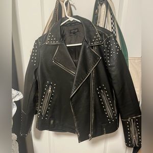 Studded Distressed Black Leather TopShop Jacket size 8 US
